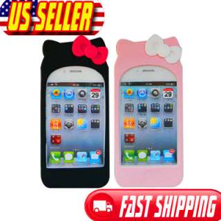 Hot Pink Hello Kitty Silicone Soft Case Cover with 2 bow knots For 