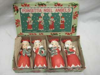   COMMODORE PORCELAIN NOEL ANGELS CANDLE HOLDER POINSETTIA CHRISTMAS