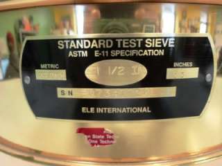  Standard Test Sieve 1 1/2 IN 37.5mm Metric 1.5 Inches Brass  