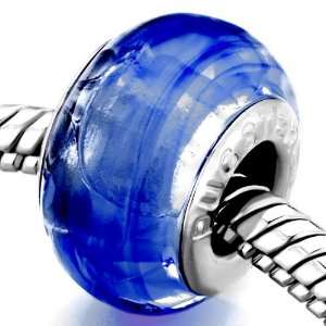  Murano Glass Bead Blue Translucent Fit Pandora Bead Charm 