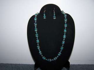 TURQUOISE AND SILVER NECKLACE AND EARRING SET  