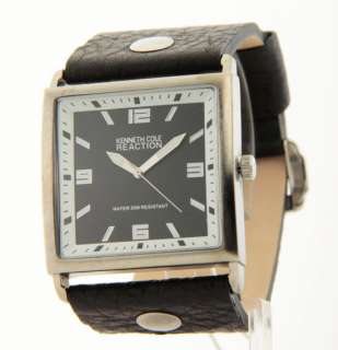 Kenneth Cole Reaction Black Leather Wide Band Mens Casual Dress Watch 