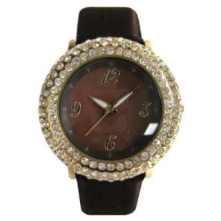 Jaclyn Smith Ladies Dress Watch w/Crystal Accent Round Goldtone Case 