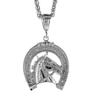925 Sterling Silver 1 7/16 (36 mm) Diamond Cut Horse Pendant (NO 