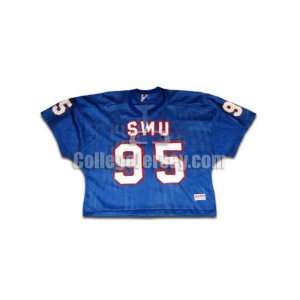   Blue No. 95 Game Used SMU Fab Knit Football Jersey