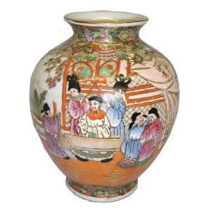   Medallion ming jar   hand painted oriental vase, 6H