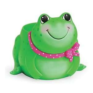   Hops a lot Frog Planter Pink Resin Bow Green Patio, Lawn & Garden