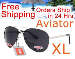 XL AVIATOR Sunglasses X LARGE Silver Smoke METAL Frame  