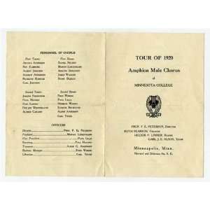   Male Chorus 1920 Tour Program Minnesota College 