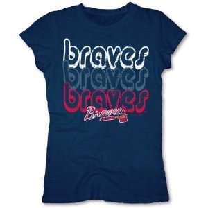  Atlanta Braves Navy Girls Crewneck T Shirt Sports 