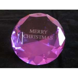  Hot Pink Glass Diamond Shaped Paperweight 3.15 Inches 