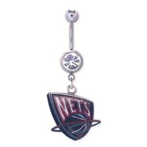  New Jersey Nets 316L Stainless Steel Belly Ring with Cubic 