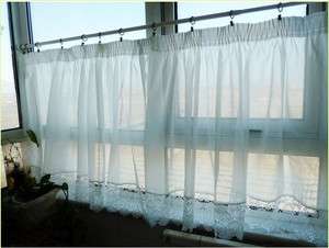 Elegant Lace decorated White Sheer Valance/Cafe Cutrain  