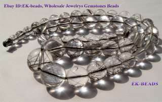 Natural Black Hair Rutilated Quartz Necklace Round Loose beads 7 15 