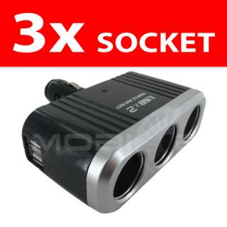SOCKET WAY SPLITTER+ 2/DUAL USB PORT CAR DC CHARGER  