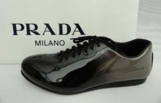 BN Mens PRADA Black Leather Trainers Shoes Sneakers UK9.5 EU43.5 