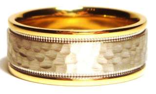 MENS WEDDING BAND RINGS 14k TWO TONE GOLD HAMMERED 8MM  