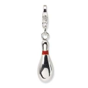    Sterling Silver Enameled Bowling Pin w/Lobster Clasp Charm Jewelry