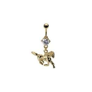  Horse Belly Button Ring Gold Plated w/Crystal Jewelry