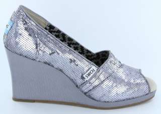 TOMS PEWTER SEQUINS WOMENS WEDGES  