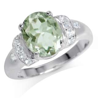   Natural Green Amethyst & White Topaz 925 Sterling Silver Cocktail Ring