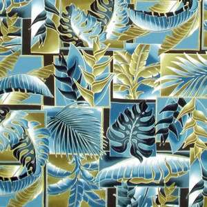   Fabric100% Cotton 1/2 yard 44 wide TROPICAL leaf patch BLUES  