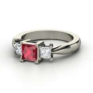  Ariel Ring, Princess Ruby 14K White Gold Ring with Diamond 