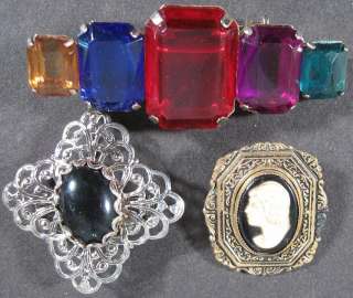 1940s Lot of 3 Vintage Pins~Camieo & Plastic Rhinestone  