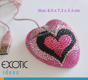 Optical Computer Mouse, Crystal Rhinestone Heart Shape Packed with 