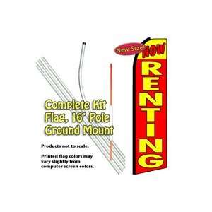 Now Renting (Red/Yellow) Feather Banner Flag Kit (Flag, Pole, & Ground 