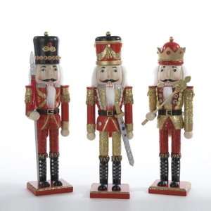 /Gold Glittered Wooden Christmas Nutcracker King and Soldier Figures 