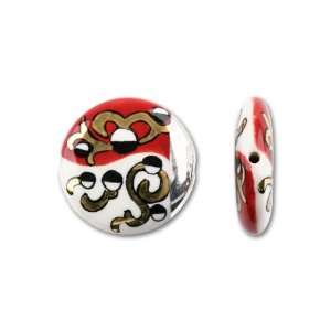  24mm Porcelain Disk Red Spiral Yin Yang