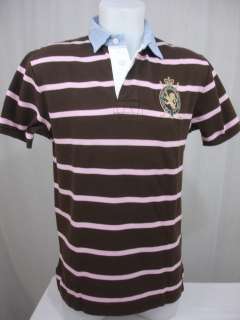 NWT Ralph Lauren $90 Rugby Polo Shirt Mesh Brown Pink  