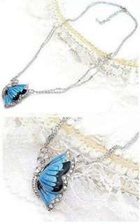 Fashion Charm Crystal Blue Butterfly Pendant & Necklace x11 great gift 