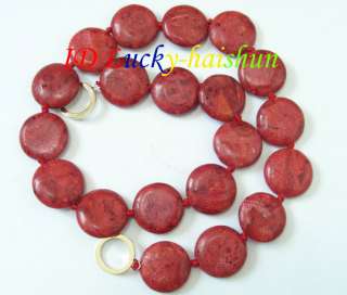 genuine 20mm natural coin red sponge coral necklace  