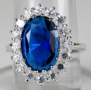   925 Sterling Silver 5.10ctw Blue & White Sapphire Ring 5.2g Size 8.5