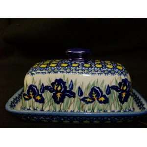  Polish Pottery Stoneware Butter Dish with Iris Everything 