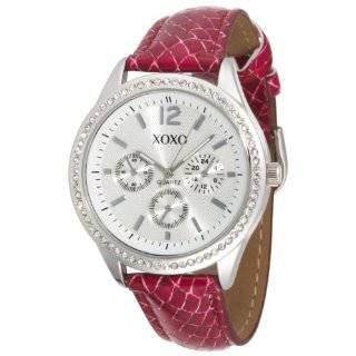 XOXO Womens XO3180 Silver Dial Fuchsia Snake Strap Watch