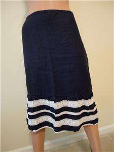 ANN TAYLOR LOFT Black Linen Skirt White Lace Detail Size 10  