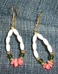 Mother Pearl White Pink Coral Jade Earring French hook  
