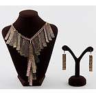 Foiled Fringe Y Necklace Earring Jewelry Set vintage style dangling 