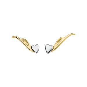 Genuine Ibiza (TM) 14K Yellow Gold Earrings. Two Tone Heart Ear Trim 