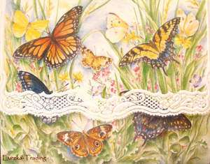 CAROL WILSON STATIONERY 10 NOTE CARDS BLANK BUTTERFLY LACE EMBOSSED 