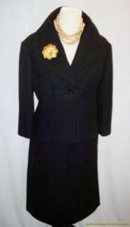 Vintage Lilli Ann Paris 50s Skirt Suit XL Black Wool Detachable Huge 
