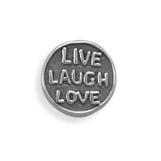   Oxidized Sterling Silver Round Story Bead Charm With Live Laugh Love