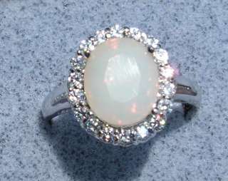 NATURAL 11X10 WHITE RED FIRE SUDAN OPAL SS CLUSTER RING  