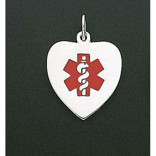 PicturesOnGold 14k White Gold Enameled Medical Id Heart Pendant 