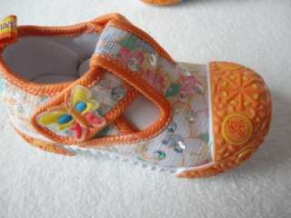 New Edgie Veggies Toddler Girls Mary Jane Shoes Orange Sparkle Canvas 