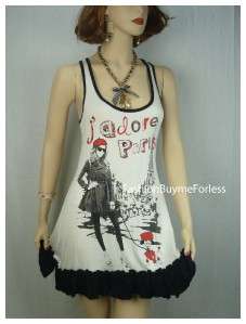   Paris Ruffle Rhinestone Jersey Shirt Tank Top Dress S M L  