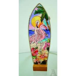    Pink Flamingo Stained Glass Art Panel Candle Votive